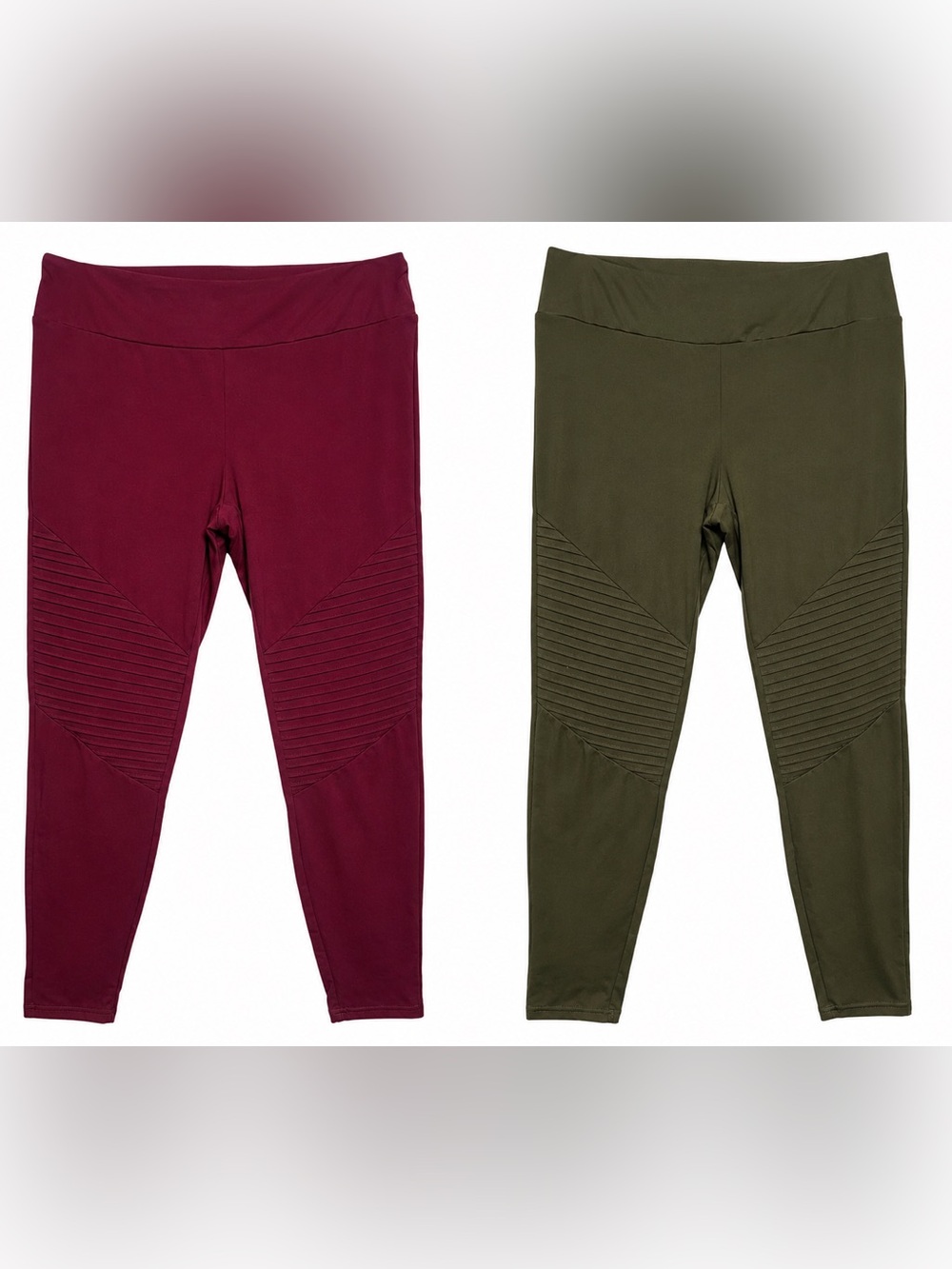 Rae Mode Women’s 2 Piece Set 2 XL High Rise Ribbed Leggings Olive Green Burgundy